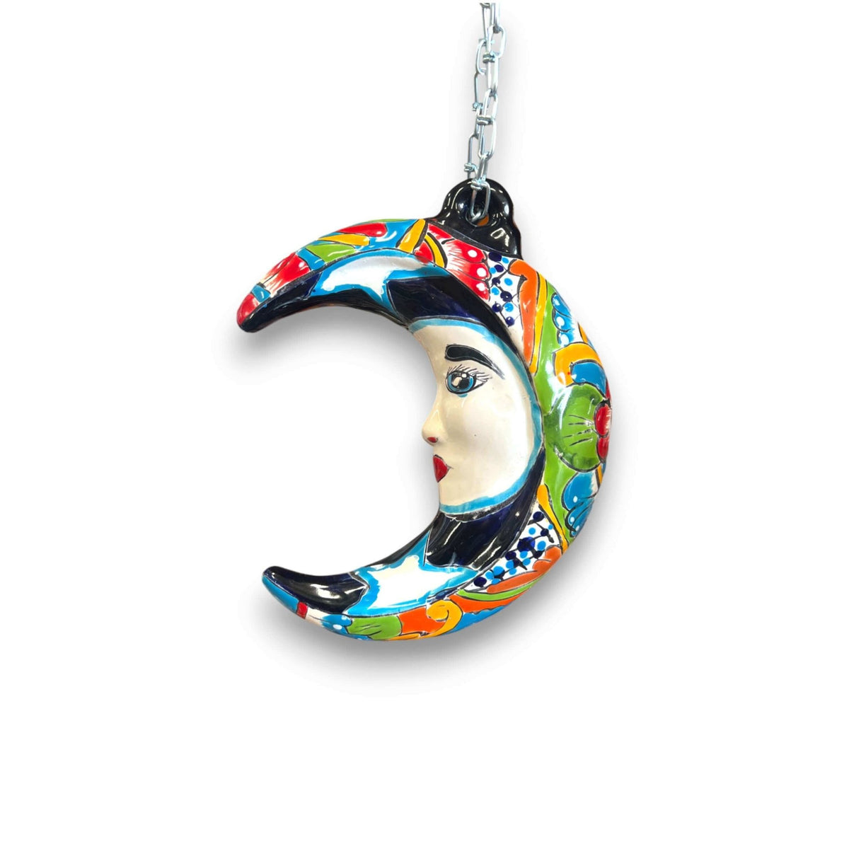 Talavera Crescent Moon Face | Hanging Mexican Wall Art Talavera Wall Art La Vie Bien Talavera Crescent Moon Face | Hanging Mexican Wall Art