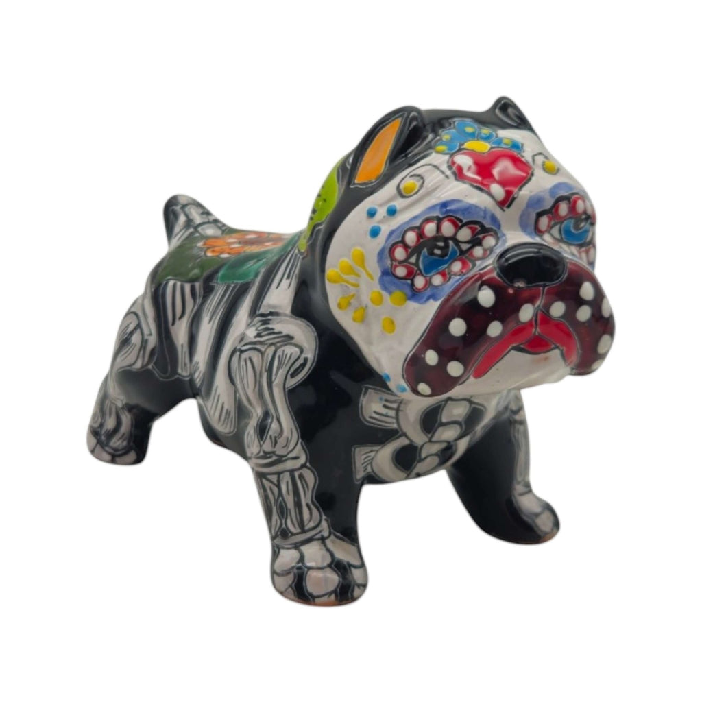 Talavera Cropped Ear Dog Statue | Day of the Dead Design Talavera Statue La Vie Bien Talavera Cropped Ear Dog Statue | Day of the Dead Design