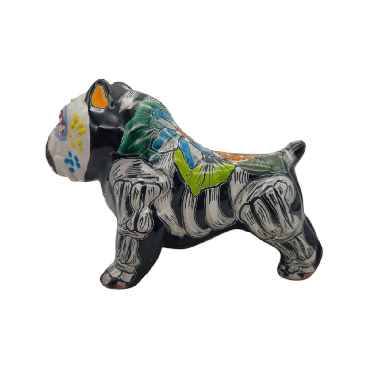 Talavera Cropped Ear Dog Statue | Day of the Dead Design Talavera Statue La Vie Bien Talavera Cropped Ear Dog Statue | Day of the Dead Design