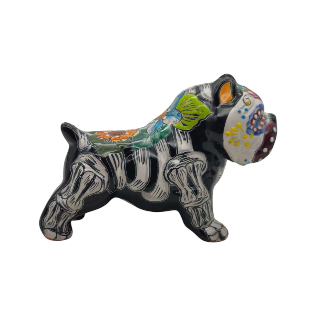 Talavera Cropped Ear Dog Statue | Day of the Dead Design Talavera Statue La Vie Bien Talavera Cropped Ear Dog Statue | Day of the Dead Design