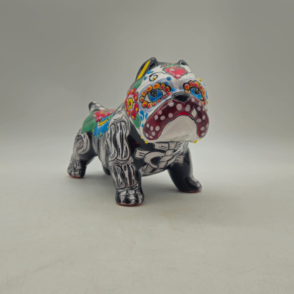 Talavera Cropped Ear Dog Statue | Day of the Dead Design