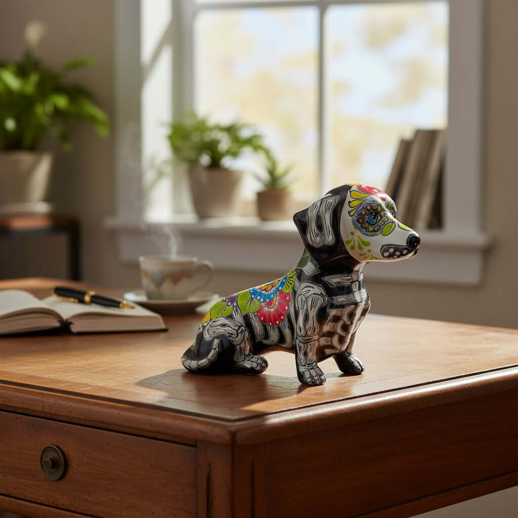 Talavera Dachshund Figurine | Day of the Dead Ceramic Dog Talavera Statue La Vie Bien Talavera Dachshund Figurine | Day of the Dead Ceramic Dog