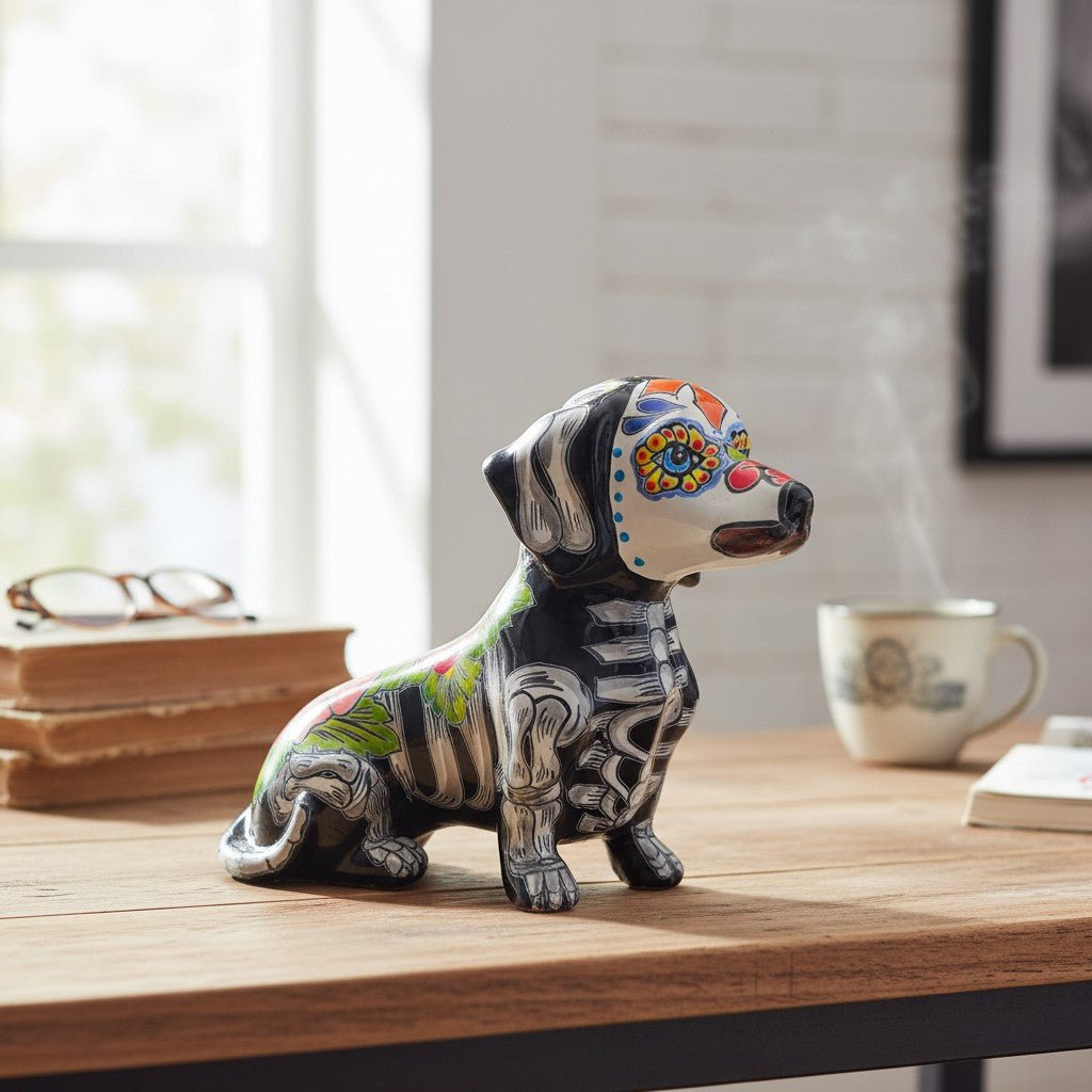 Talavera Dachshund Figurine | Day of the Dead Ceramic Dog Talavera Statue La Vie Bien Talavera Dachshund Figurine | Day of the Dead Ceramic Dog