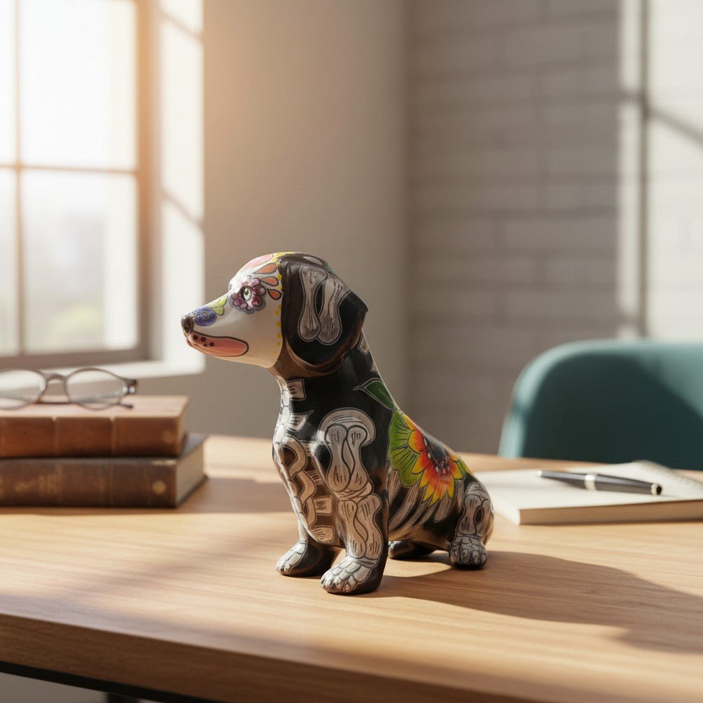 Talavera Dachshund Figurine | Day of the Dead Ceramic Dog Talavera Statue La Vie Bien Talavera Dachshund Figurine | Day of the Dead Ceramic Dog