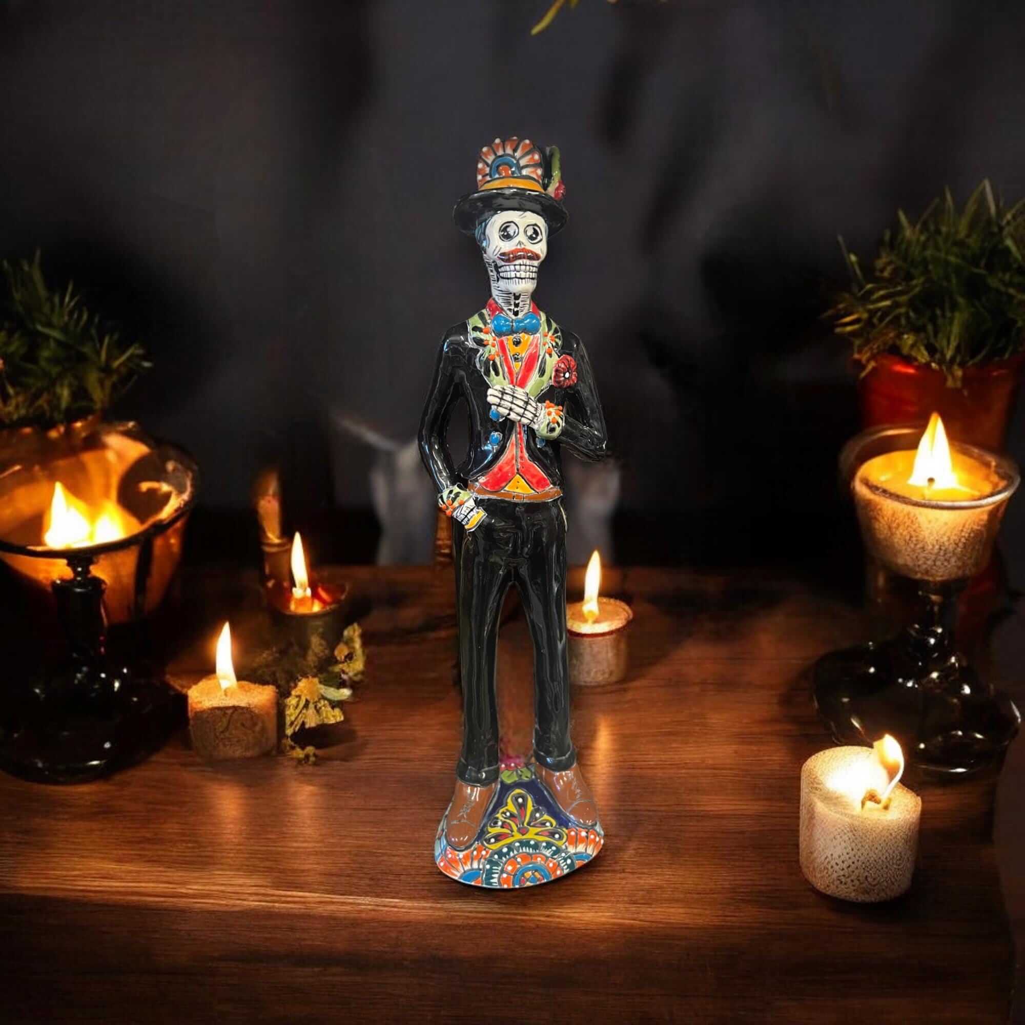 Talavera Day of the Dead Catrin | Handmade Wedding Skeleton Man Talavera Statue La Vie Bien Talavera Day of the Dead Catrin | Handmade Wedding Skeleton Man