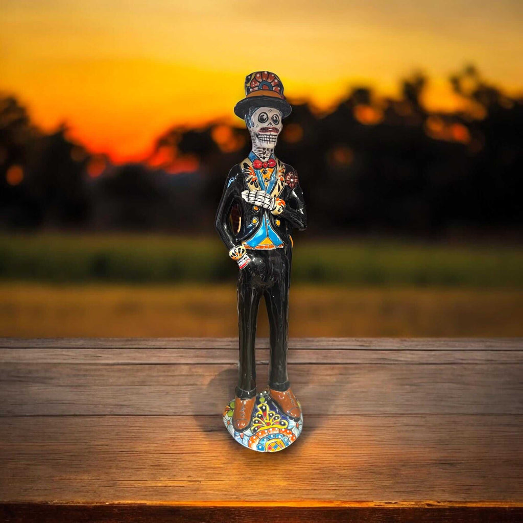 Talavera Day of the Dead Catrin | Handmade Wedding Skeleton Man Talavera Statue La Vie Bien Talavera Day of the Dead Catrin | Handmade Wedding Skeleton Man