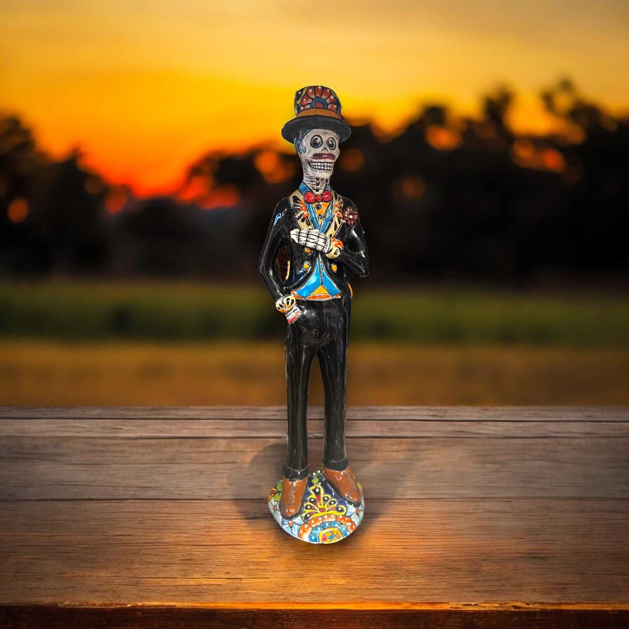 Talavera Day of the Dead Catrin | Handmade Wedding Skeleton Man Talavera Statue La Vie Bien Talavera Day of the Dead Catrin | Handmade Wedding Skeleton Man