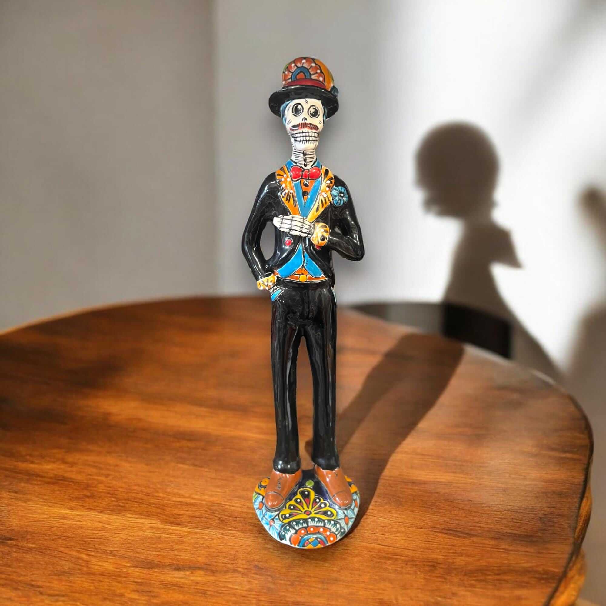 Talavera Day of the Dead Catrin | Handmade Wedding Skeleton Man Talavera Statue La Vie Bien Talavera Day of the Dead Catrin | Handmade Wedding Skeleton Man