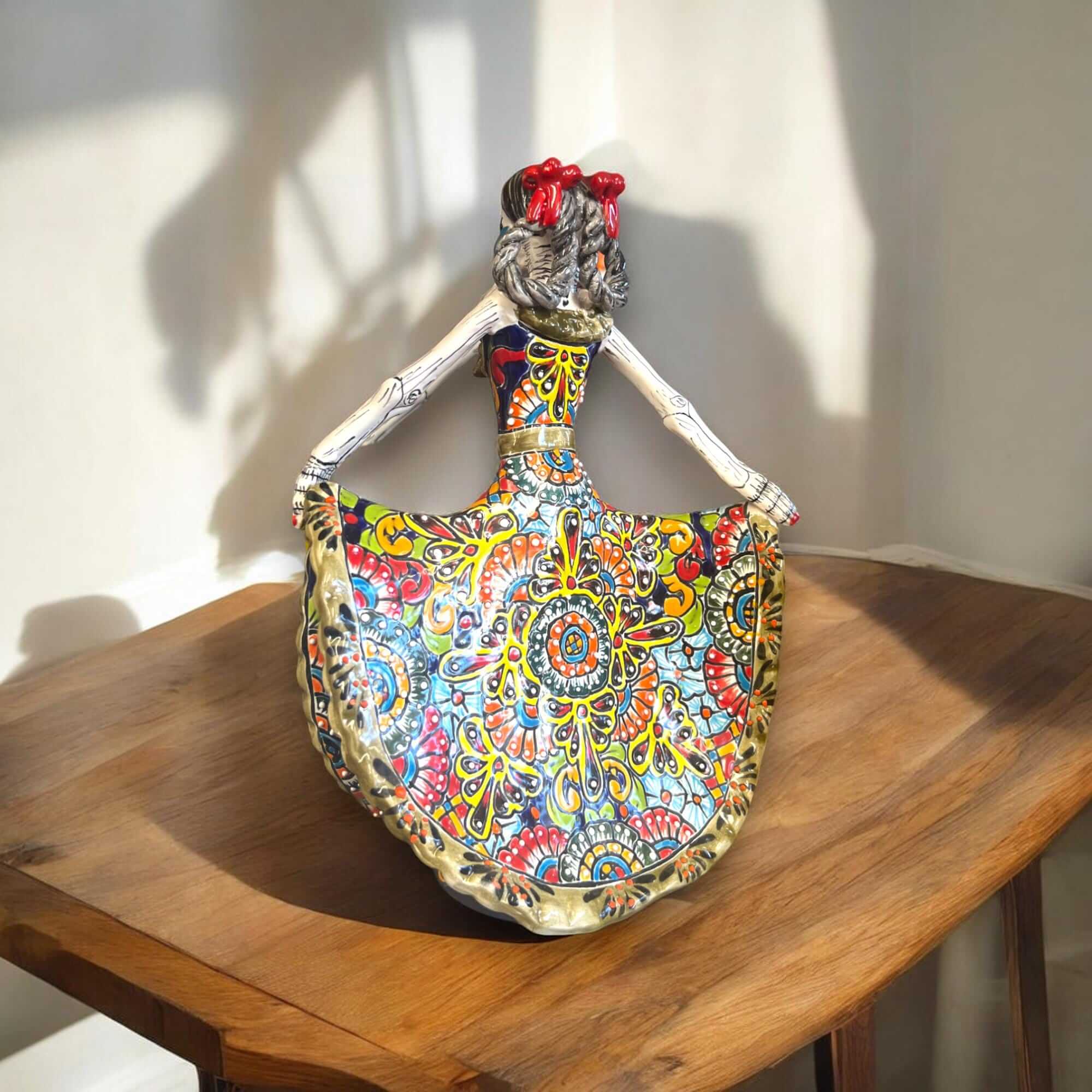 Talavera Day of the Dead Catrina | Colorful Dress Figurine Talavera Figurine La Vie Bien Talavera Day of the Dead Catrina | Colorful Dress Figurine
