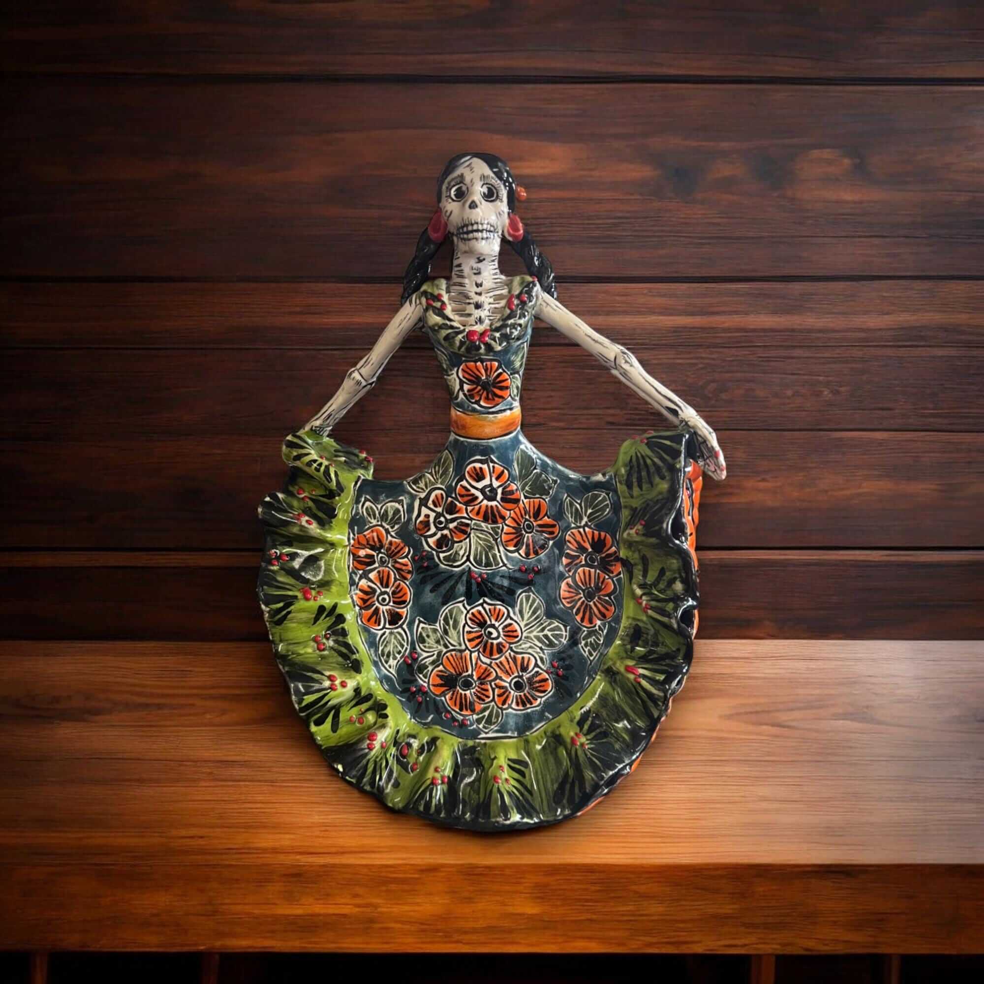 Talavera Day of the Dead Catrina | Colorful Dress Figurine Talavera Figurine La Vie Bien Talavera Day of the Dead Catrina | Colorful Dress Figurine