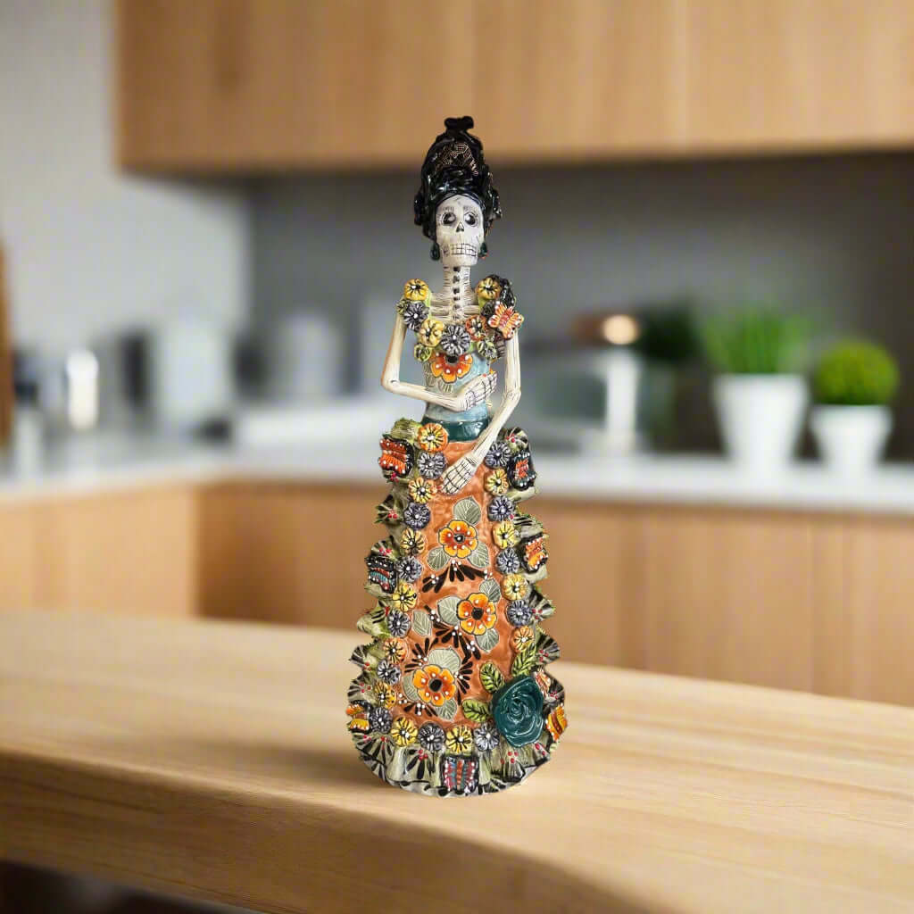 Talavera Day of the Dead Catrina Figurine | Updo in Vibrant Dress Talavera Figurine La Vie Bien Talavera Day of the Dead Catrina Figurine | Updo in Vibrant Dress