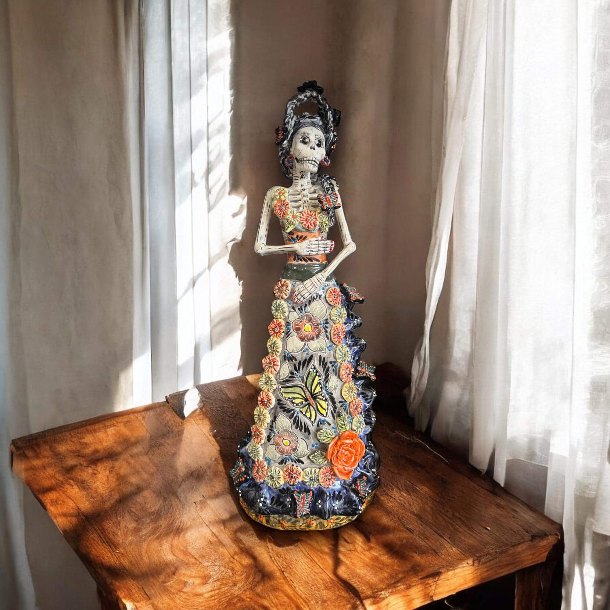 Talavera Day of the Dead Catrina Figurine | Updo in Vibrant Dress Talavera Figurine La Vie Bien Talavera Day of the Dead Catrina Figurine | Updo in Vibrant Dress