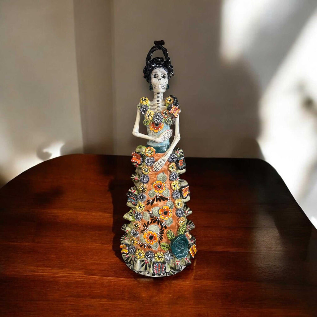 Talavera Day of the Dead Catrina Figurine | Updo in Vibrant Dress Talavera Figurine La Vie Bien Talavera Day of the Dead Catrina Figurine | Updo in Vibrant Dress