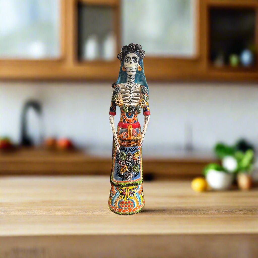 Talavera Day of the Dead Catrina | Pan Dulce Wedding Decoration Talavera Figurine La Vie Bien Talavera Day of the Dead Catrina | Pan Dulce Wedding Decoration