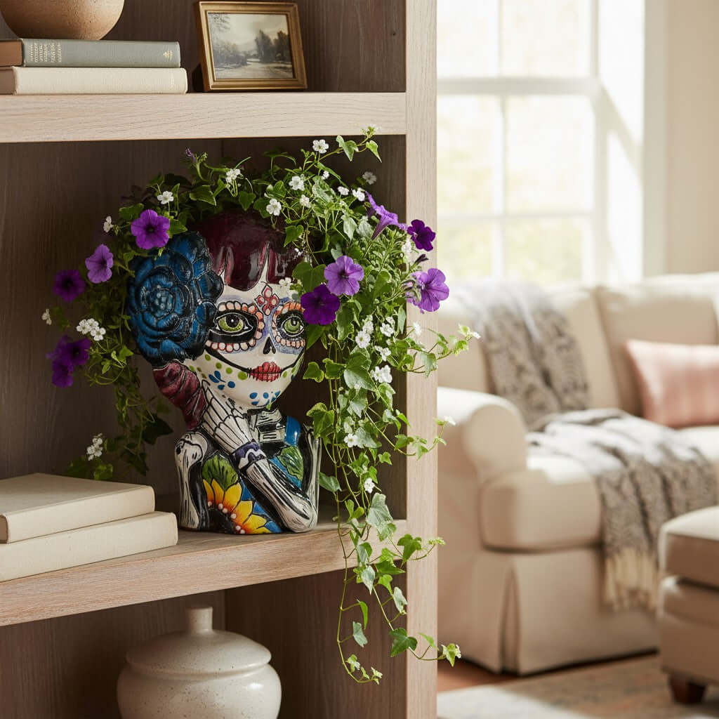 Talavera Day of the Dead Face Planter | Handmade Skull Ceramic Pot Talavera Planter La Vie Bien Talavera Day of the Dead Face Planter | Handmade Skull Ceramic Pot