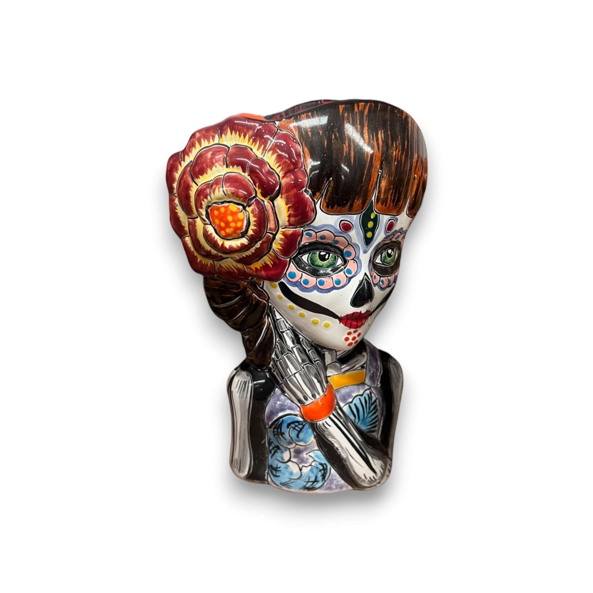 Talavera Day of the Dead Face Planter | Handmade Skull Ceramic Pot Talavera Planter La Vie Bien Talavera Day of the Dead Face Planter | Handmade Skull Ceramic Pot