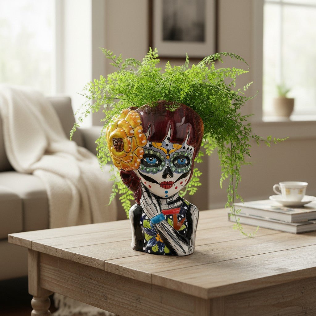 Talavera Day of the Dead Face Planter | Handmade Skull Ceramic Pot Talavera Planter La Vie Bien Talavera Day of the Dead Face Planter | Handmade Skull Ceramic Pot