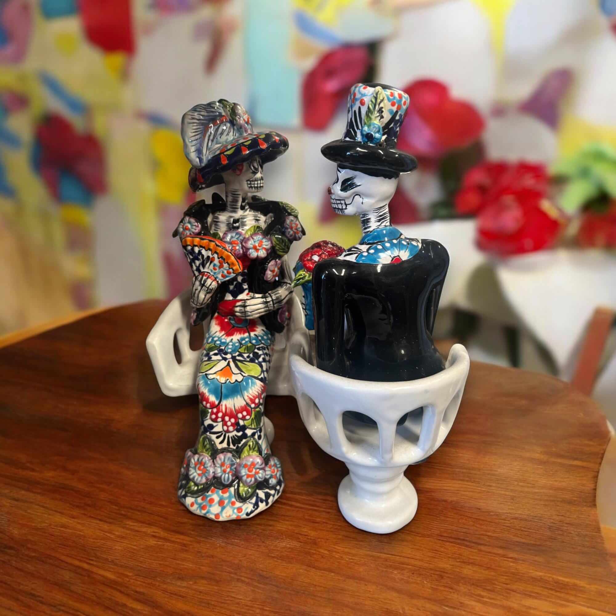 Talavera Day of the Dead Figurines | Mexican Chair Statues Talavera Figurine La Vie Bien Talavera Day of the Dead Figurines | Mexican Chair Statues