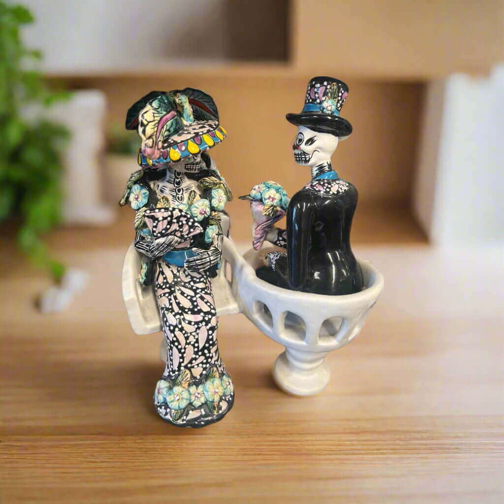 Talavera Day of the Dead Figurines | Mexican Chair Statues Talavera Figurine La Vie Bien Talavera Day of the Dead Figurines | Mexican Chair Statues