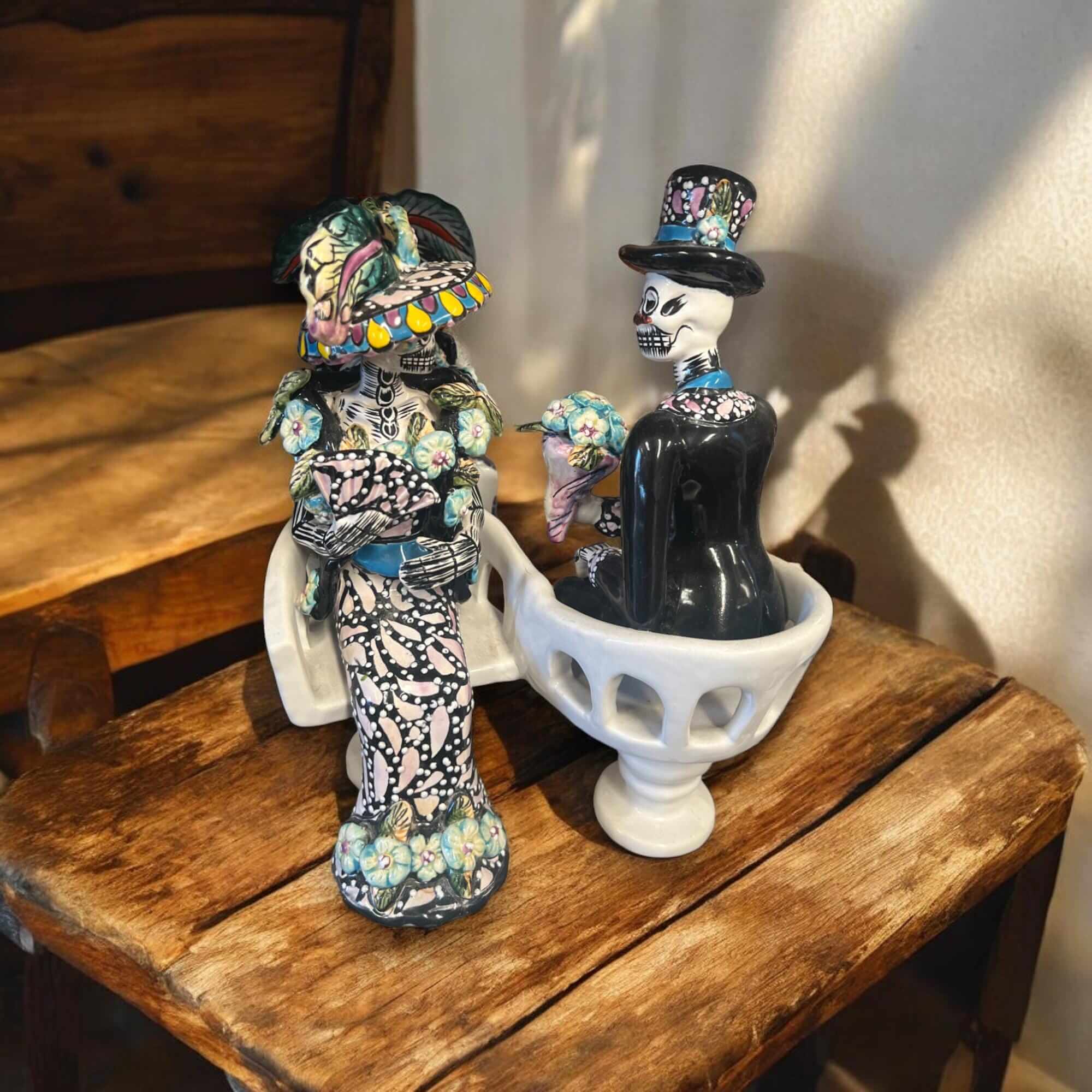 Talavera Day of the Dead Figurines | Mexican Chair Statues Talavera Figurine La Vie Bien Talavera Day of the Dead Figurines | Mexican Chair Statues