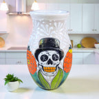 Talavera Day of the Dead Relief Vase | Hand-Painted Pottery Talavera Planter La Vie Bien Talavera Day of the Dead Relief Vase | Hand-Painted Pottery