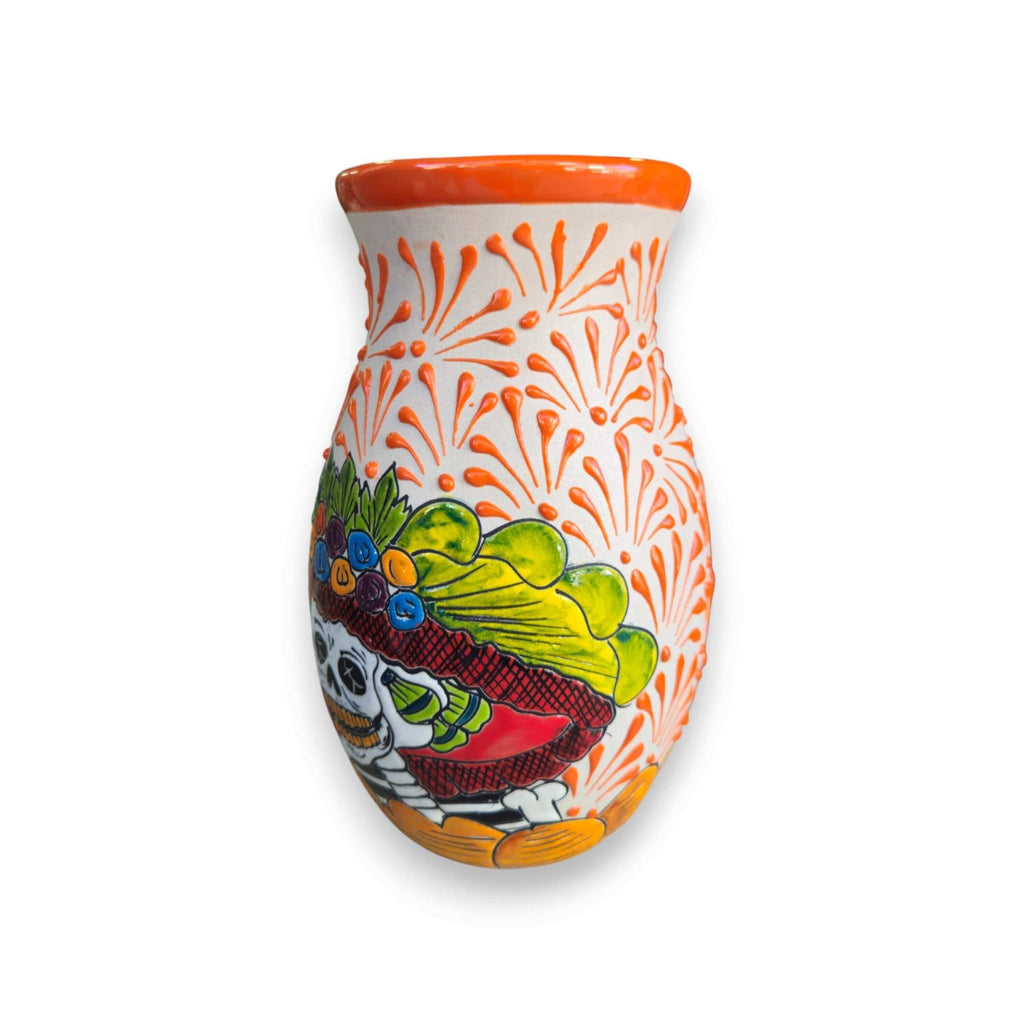 Talavera Day of the Dead Relief Vase | Hand-Painted Pottery Talavera Planter La Vie Bien Talavera Day of the Dead Relief Vase | Hand-Painted Pottery
