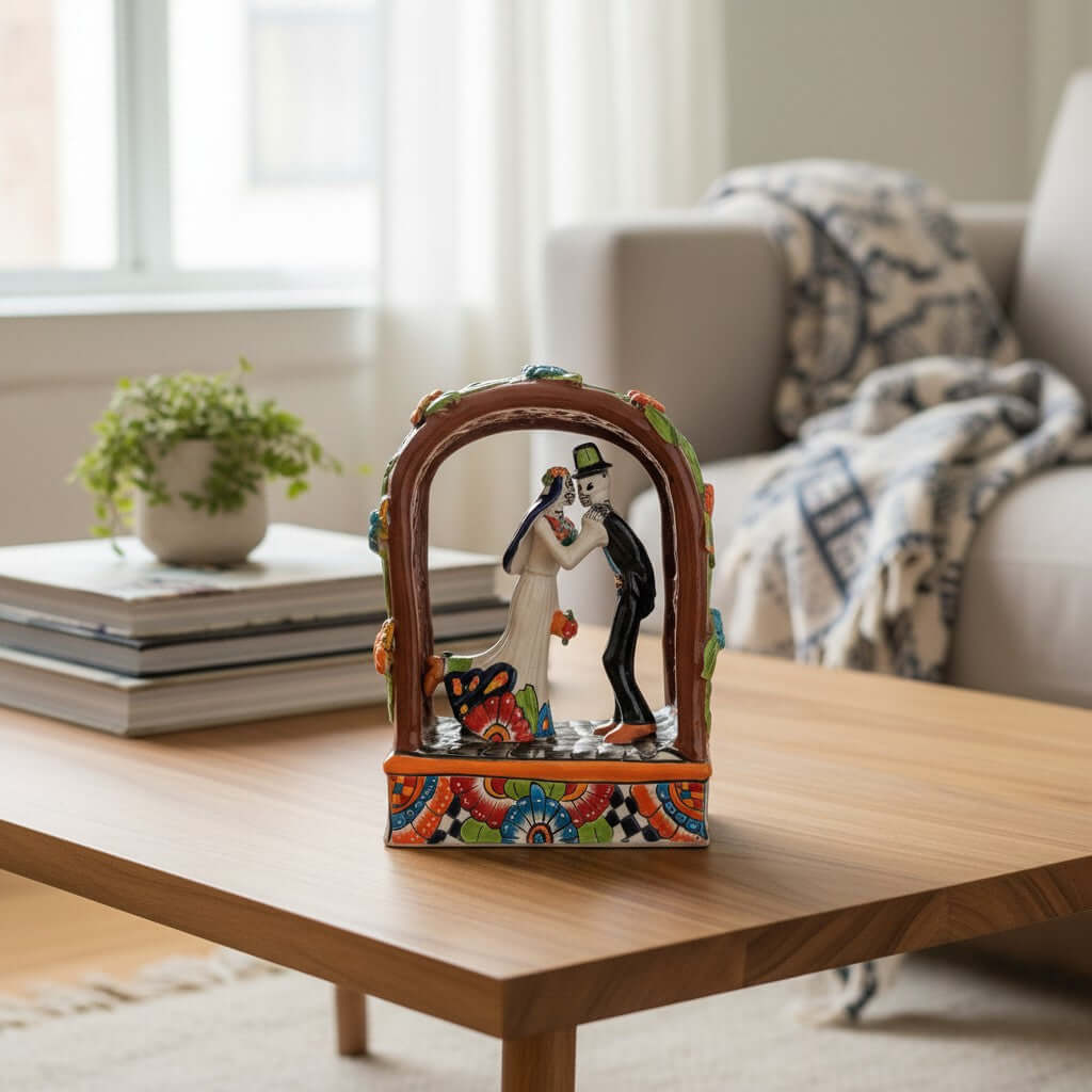 Talavera Day of the Dead Wedding Figurines | Mexican Altar Decor Talavera Figurine La Vie Bien Talavera Day of the Dead Wedding Figurines | Mexican Altar Decor