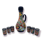 Talavera Decanter with 6 Shot Glasses | Hand Painted Mexican Set Talavera Decanter La Vie Bien Talavera Decanter with 6 Shot Glasses | Hand Painted Mexican Set