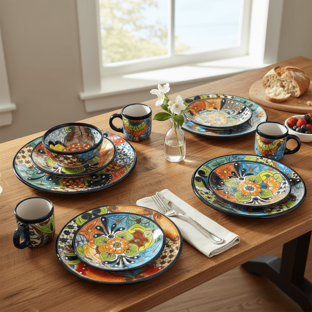 Talavera Dinnerware Set | 26 - Piece Vibrant Floral Mexican Dishware Talavera Dinnerware Set La Vie Bien Talavera Dinnerware Set | 26 - Piece Vibrant Floral Mexican Dishware