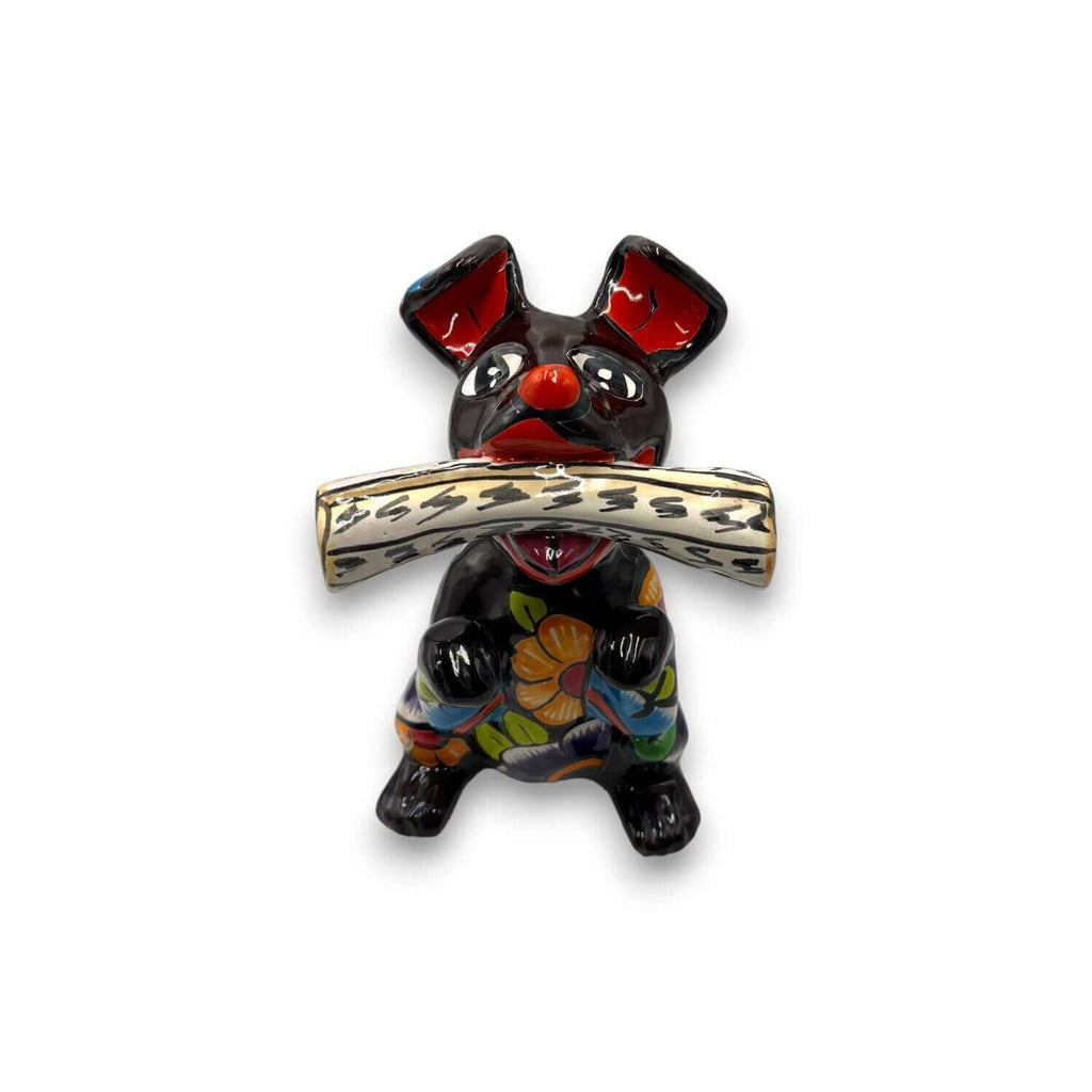 Talavera Dog Holding Newspaper Statue | Colorful Mexican Garden Art Talavera Statue La Vie Bien Talavera Dog Holding Newspaper Statue | Colorful Mexican Garden Art