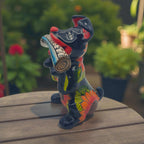 Talavera Dog Holding Newspaper Statue | Colorful Mexican Garden Art Talavera Statue La Vie Bien Talavera Dog Holding Newspaper Statue | Colorful Mexican Garden Art