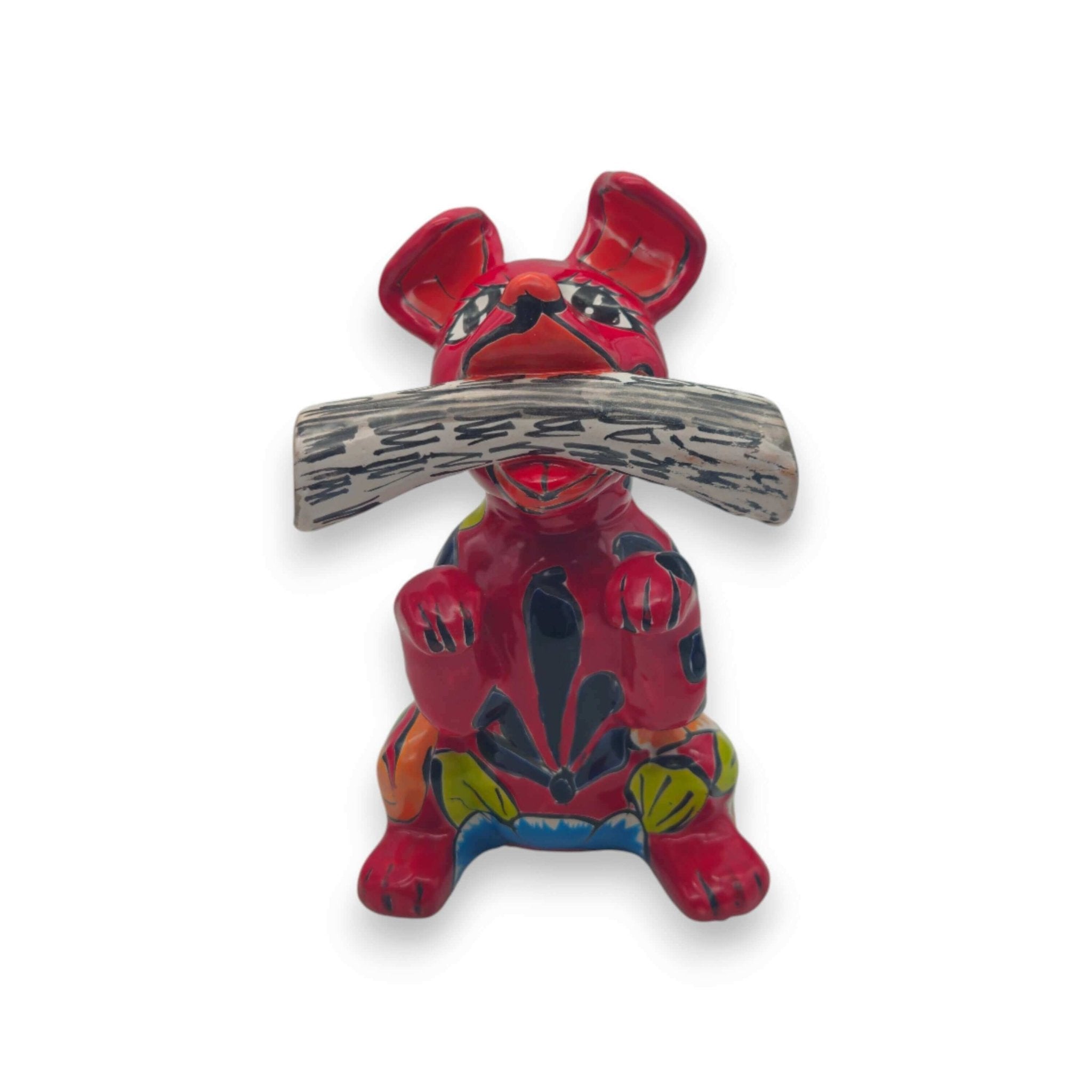 Talavera Dog Holding Newspaper Statue | Colorful Mexican Garden Art Talavera Statue La Vie Bien Talavera Dog Holding Newspaper Statue | Colorful Mexican Garden Art