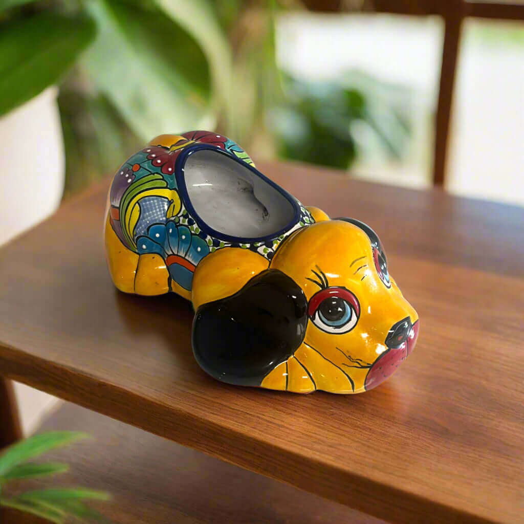 Talavera Dog Planter | Hand - Painted Mexican Pottery Decor Talavera Planter La Vie Bien Talavera Dog Planter | Hand - Painted Mexican Pottery Decor