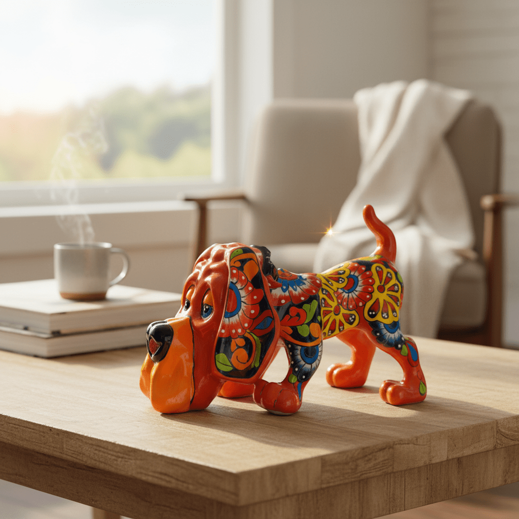 Talavera Dog Statue | Colorful Hand - Painted Mexican Pottery Hound Talavera Statue La Vie Bien Talavera Dog Statue | Colorful Hand - Painted Mexican Pottery Hound