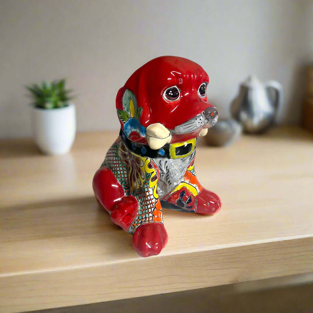 Talavera Dog Statue | Colorful Hand - Painted Mexican Puppy Decor Talavera Statue La Vie Bien Talavera Dog Statue | Colorful Hand - Painted Mexican Puppy Decor