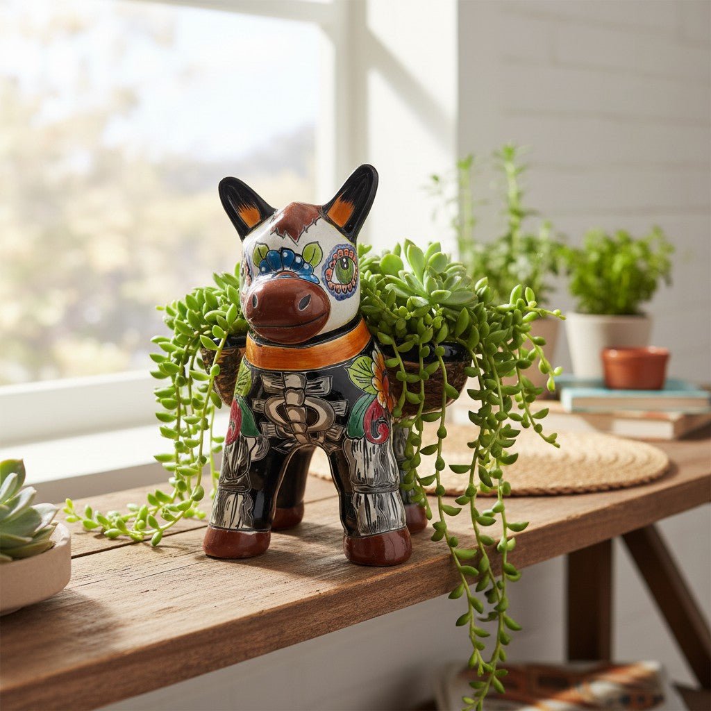 Talavera Donkey Planter | Colorful Day of the Dead Art Talavera Planter La Vie Bien Talavera Donkey Planter | Colorful Day of the Dead Art