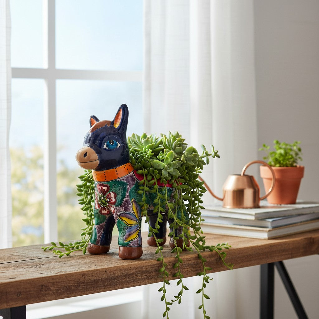 Talavera Donkey Planter | Vibrant Mexican Burro Pot