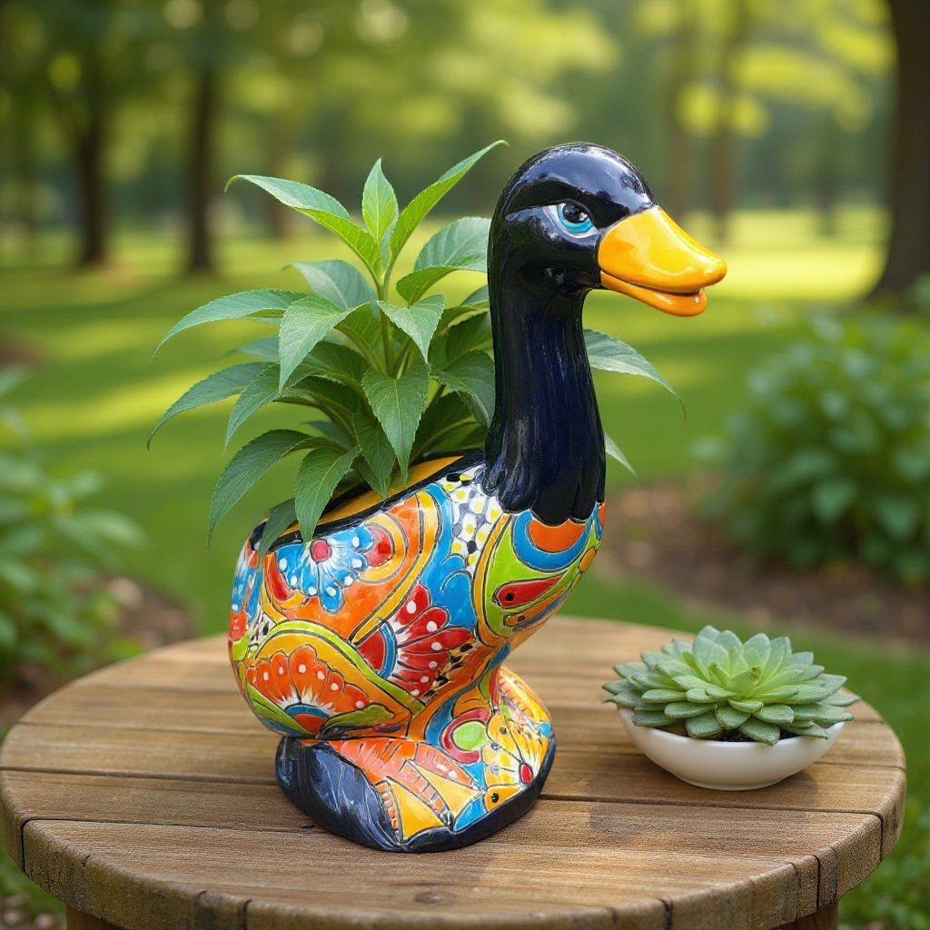 Talavera Duck Planter | Colorful Hand - Painted Mexican Ceramic Art Talavera Planter La Vie Bien Talavera Duck Planter | Colorful Hand - Painted Mexican Ceramic Art