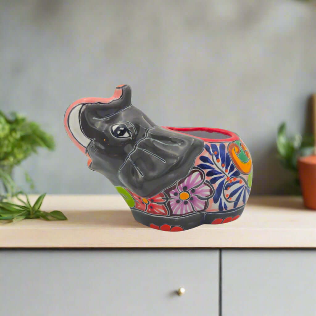 Talavera Elephant Planter | Hand-Painted Gray Ceramic Pot Talavera Planter La Vie Bien Talavera Elephant Planter | Hand-Painted Gray Ceramic Pot