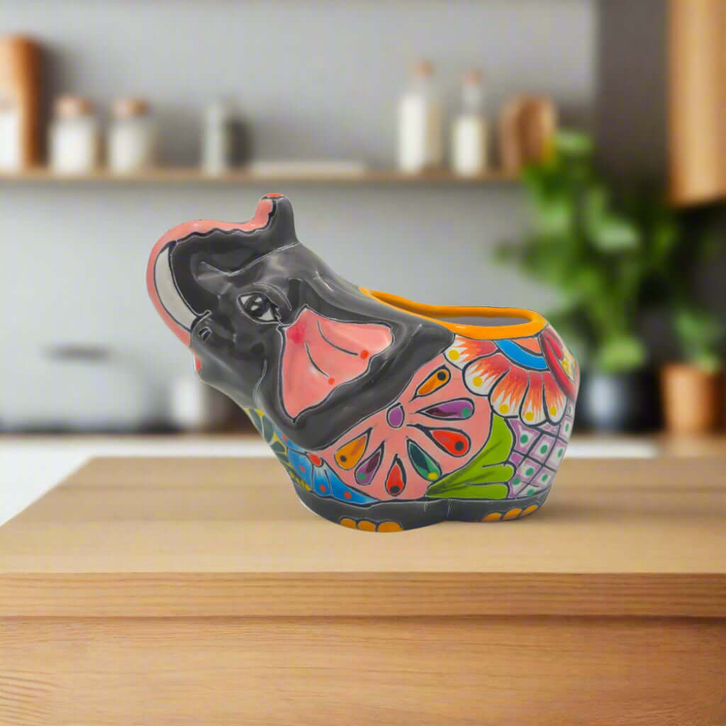 Talavera Elephant Planter | Hand-Painted Gray Ceramic Pot Talavera Planter La Vie Bien Talavera Elephant Planter | Hand-Painted Gray Ceramic Pot