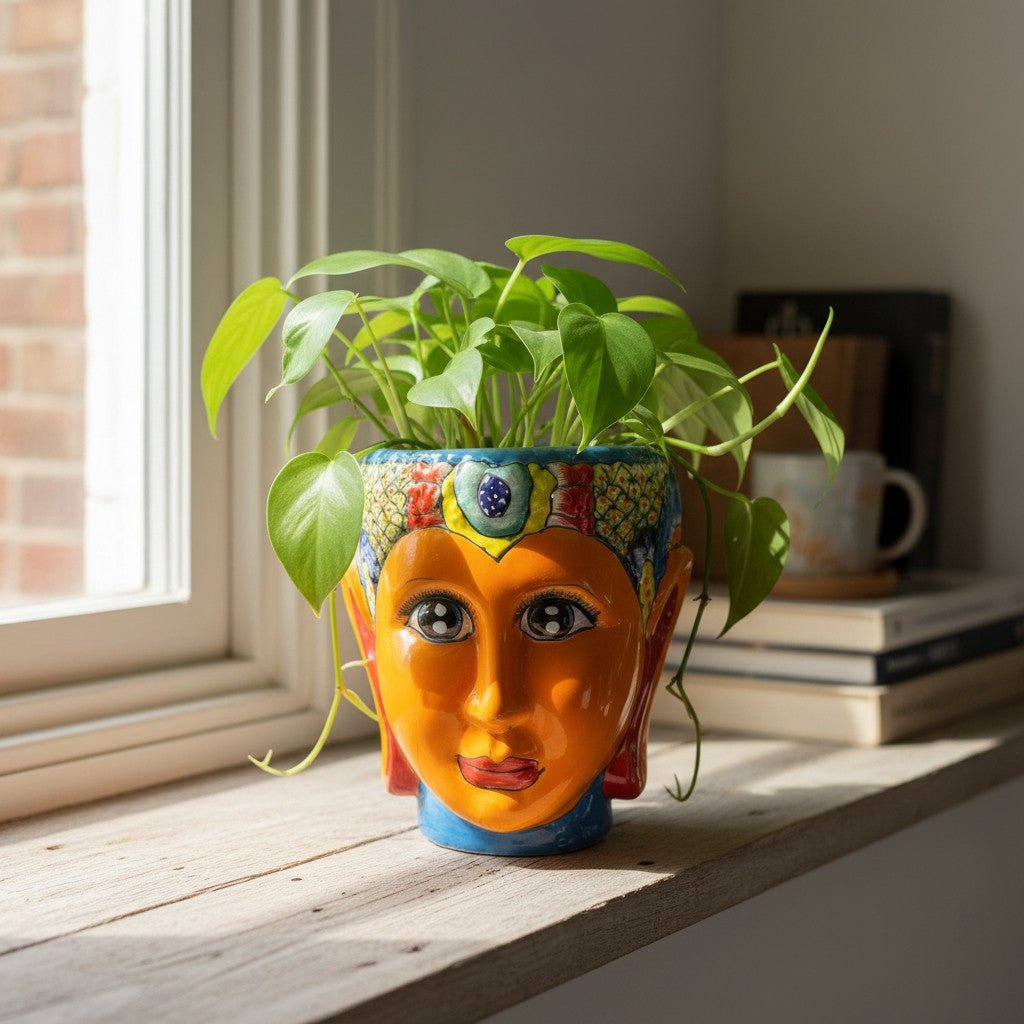 Talavera Face Planter | Hand - Painted Mexican Lady Pot Folk Art Talavera Planter La Vie Bien Talavera Face Planter | Hand - Painted Mexican Lady Pot Folk Art