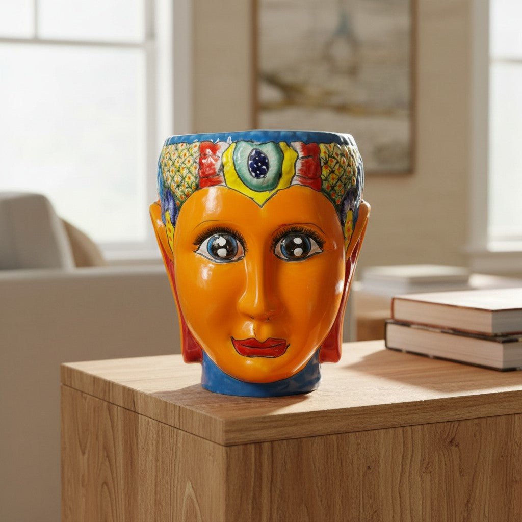 Talavera Face Planter | Hand - Painted Mexican Lady Pot Folk Art Talavera Planter La Vie Bien Talavera Face Planter | Hand - Painted Mexican Lady Pot Folk Art