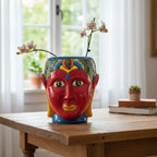 Talavera Face Planter | Hand-Painted Mexican Lady Pot Folk Art Talavera Planter La Vie Bien Talavera Face Planter | Hand-Painted Mexican Lady Pot Folk Art