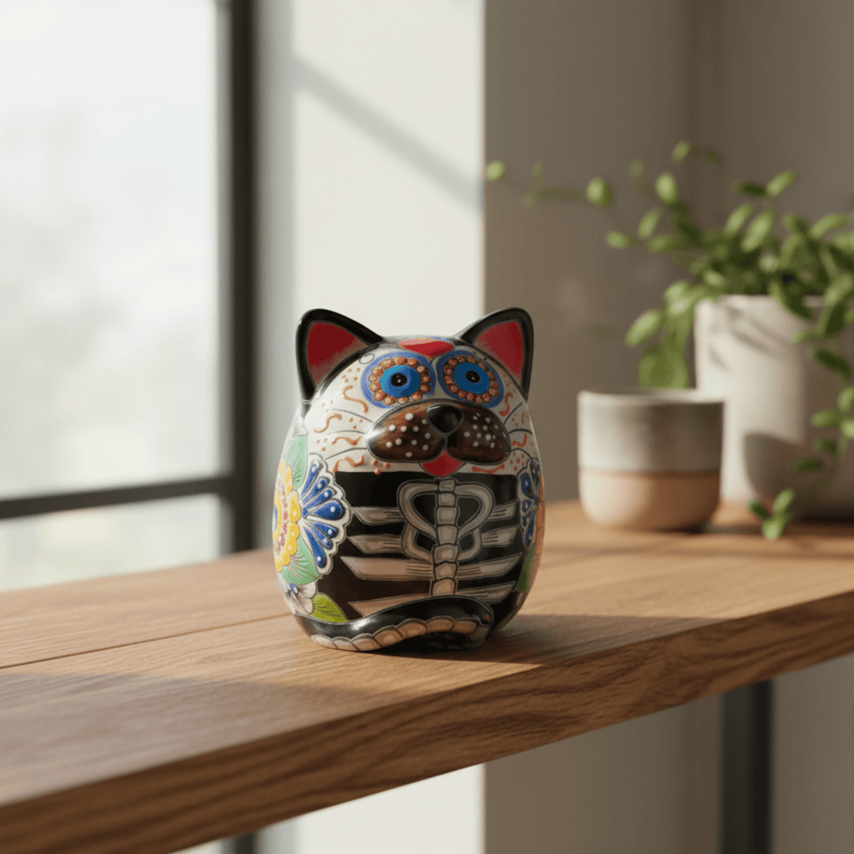 Talavera Fat Cat Planter | Day of the Dead Ceramic Art Talavera Planter La Vie Bien Talavera Fat Cat Planter | Day of the Dead Ceramic Art