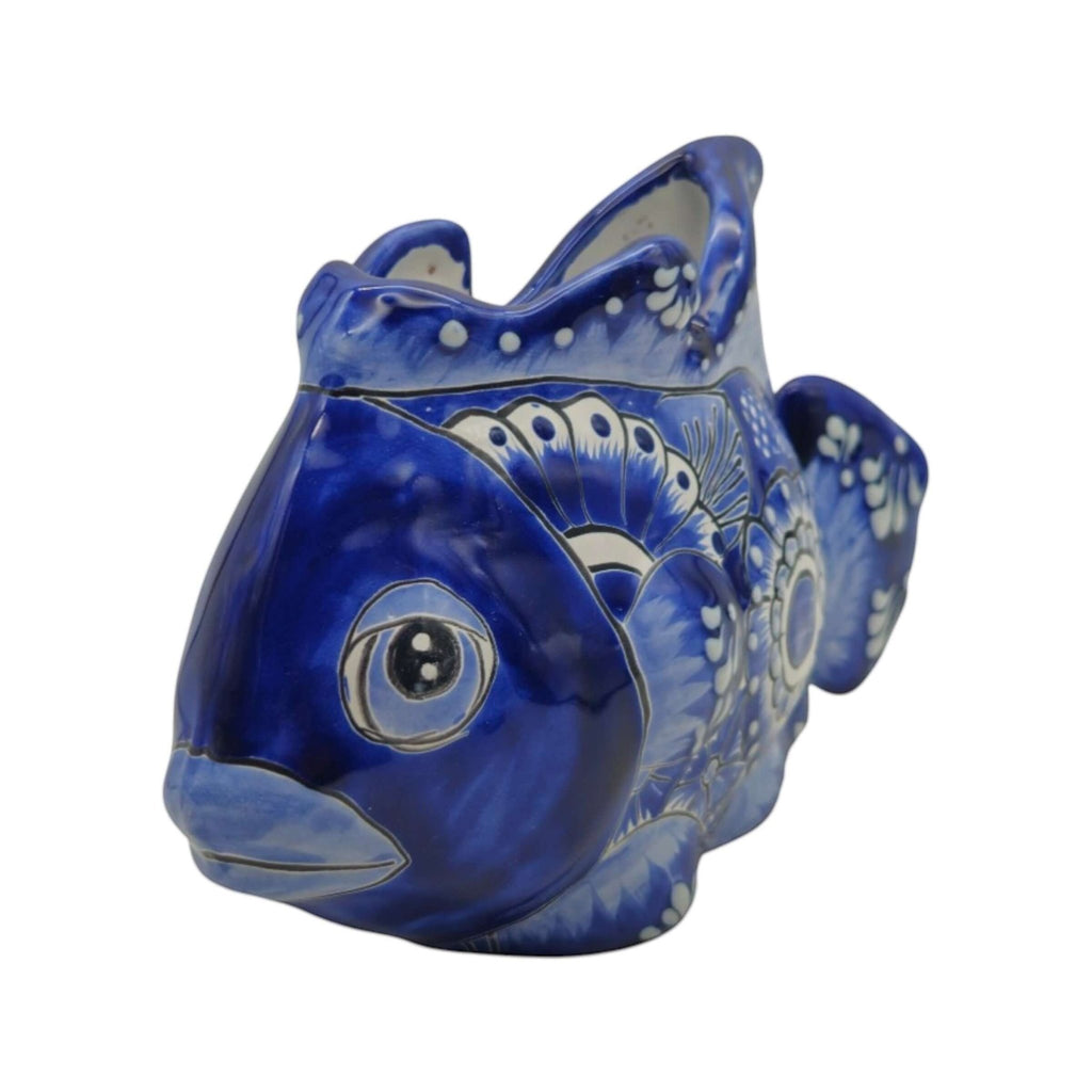 Talavera Fish Planter | Blue & White Design Talavera Planter La Vie Bien Talavera Fish Planter | Blue & White Design