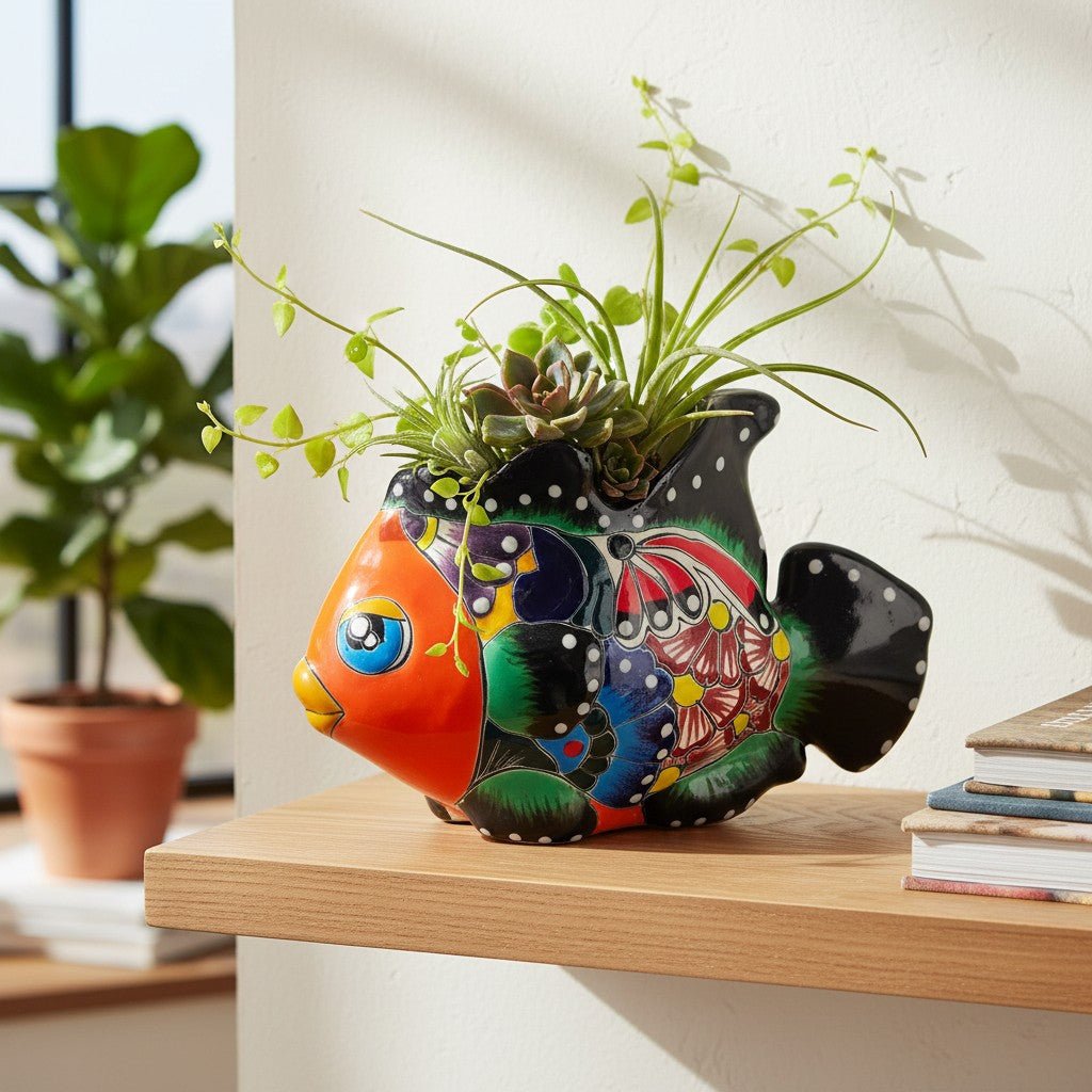Talavera Fish Planter | Hand-Painted Colorful Mexican Pottery Talavera Planter La Vie Bien Talavera Fish Planter | Hand-Painted Colorful Mexican Pottery