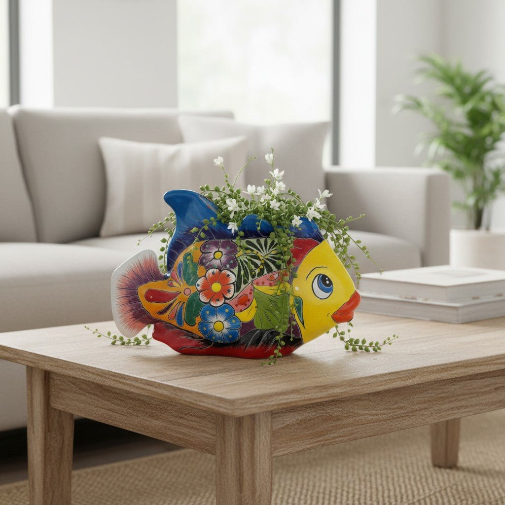 Talavera Fish Planter | Hand-Painted Colorful Mexican Pottery Talavera Planter La Vie Bien Talavera Fish Planter | Hand-Painted Colorful Mexican Pottery