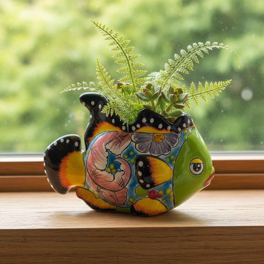 Talavera Fish Planter | Hand-Painted Colorful Mexican Pottery Talavera Planter La Vie Bien Talavera Fish Planter | Hand-Painted Colorful Mexican Pottery