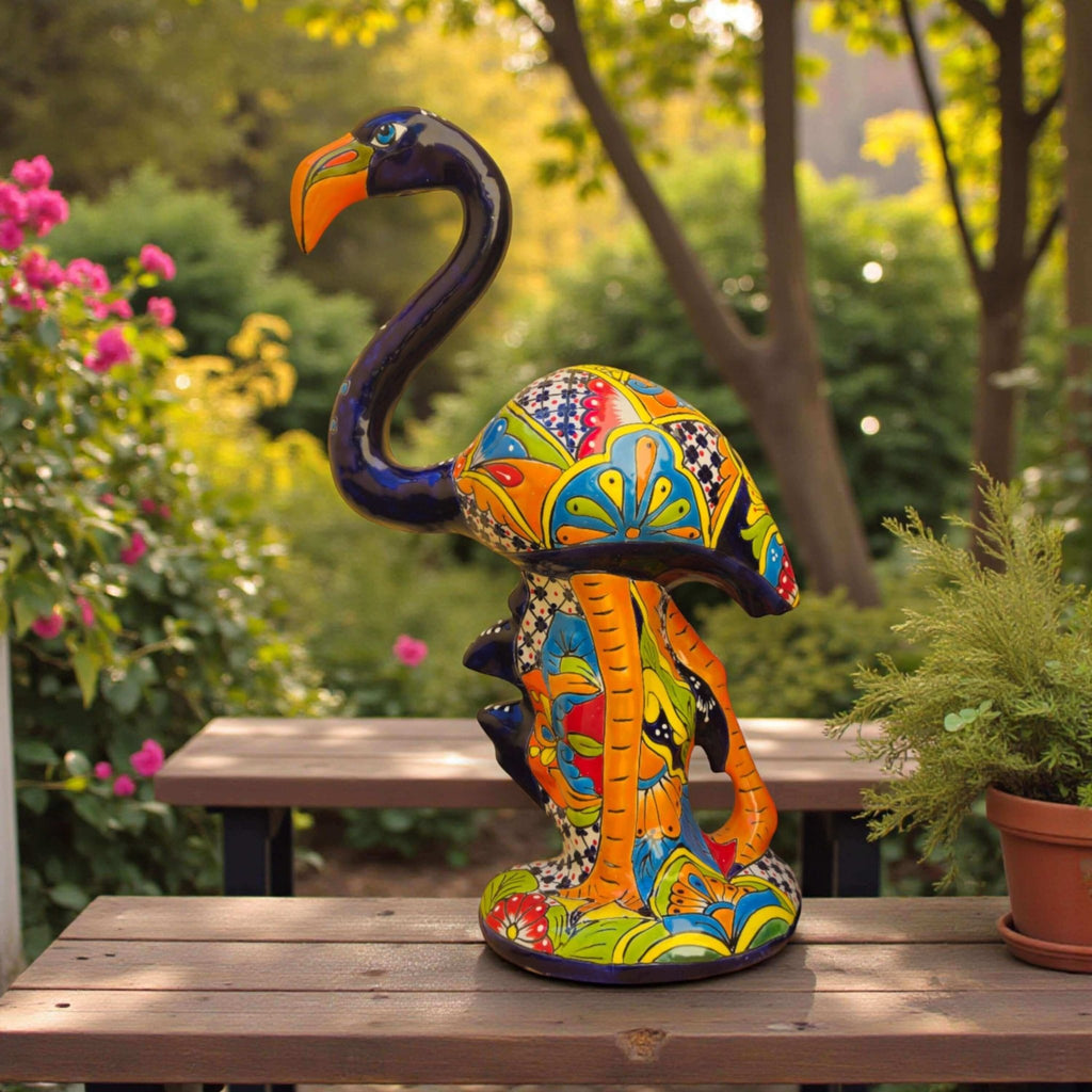 Talavera Flamingo Statue | Hand - Painted Mexican Ceramic Bird Art Talavera Statue La Vie Bien Talavera Flamingo Statue | Hand - Painted Mexican Ceramic Bird Art