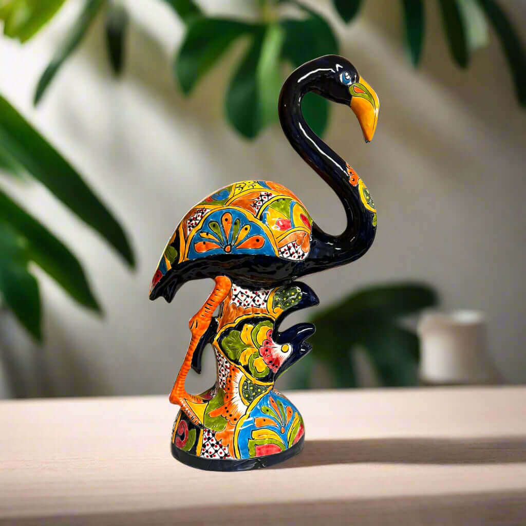 Talavera Flamingo Statue | Hand - Painted Mexican Ceramic Bird Art Talavera Statue La Vie Bien Talavera Flamingo Statue | Hand - Painted Mexican Ceramic Bird Art
